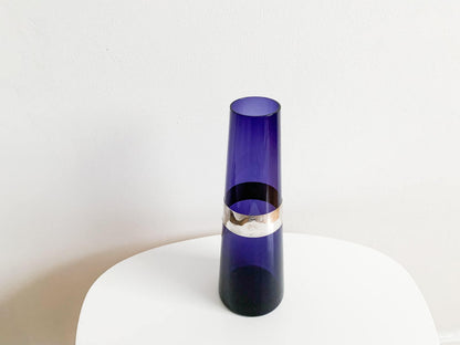 Vase SH105 by Saara Hopea, silver decor, Nuutajarvi Finland