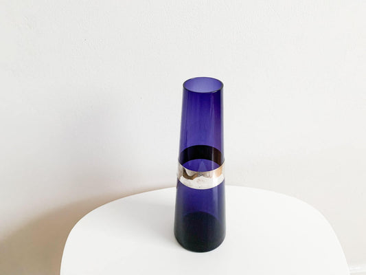Vase SH105 by Saara Hopea, silver decor, Nuutajarvi Finland