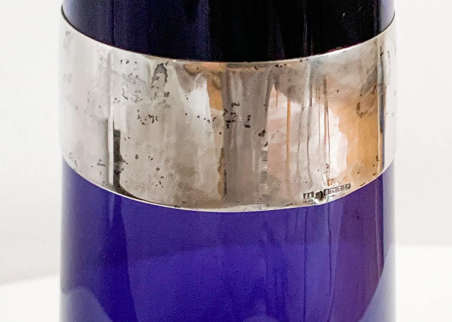 Vase SH105 by Saara Hopea, silver decor, Nuutajarvi Finland