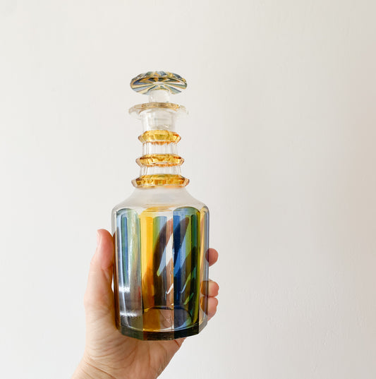 Hand cut crystal multicolored decanter