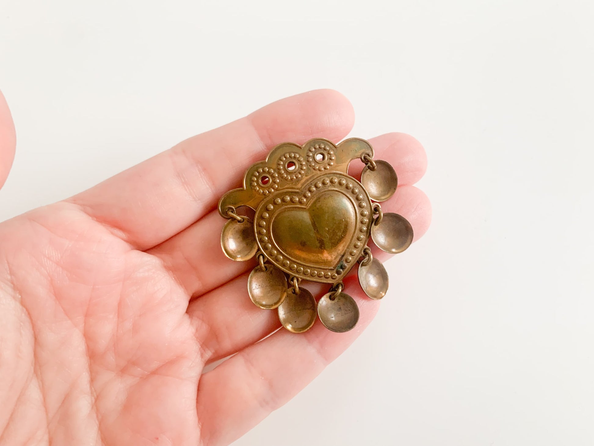 Vintage bronze brooch Heart designer jewelry Kalevala Koru