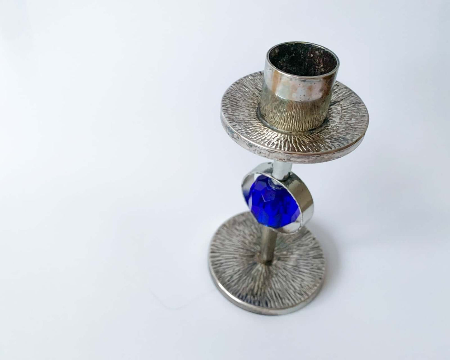 Art Deco Silver-plated Candleholder With Cobalt Glass, Germany 1930s