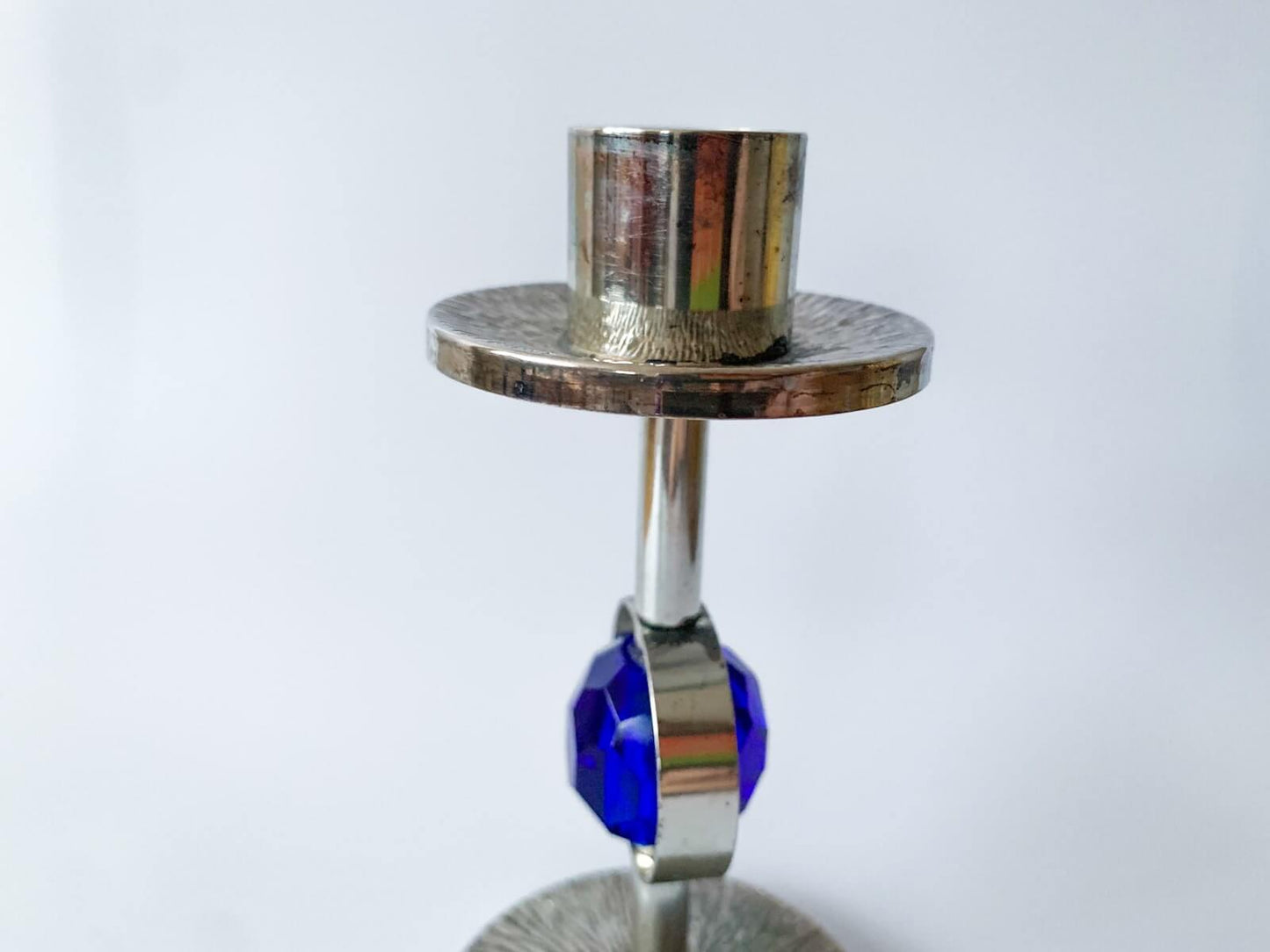Art Deco Silver-plated Candleholder With Cobalt Glass, Germany 1930s