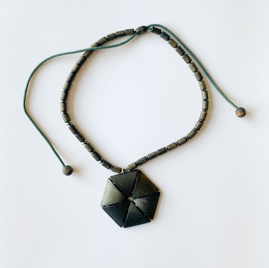 Aarikka Finland | Geometric Dark Wooden Pendant Necklace