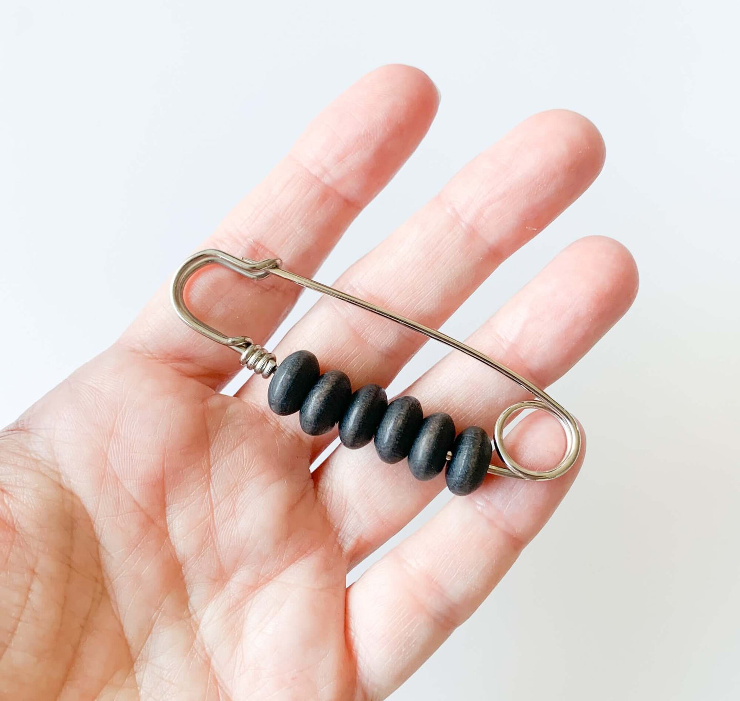 Aarikka Finland | Safety Pin Brooch with Wooden Beads