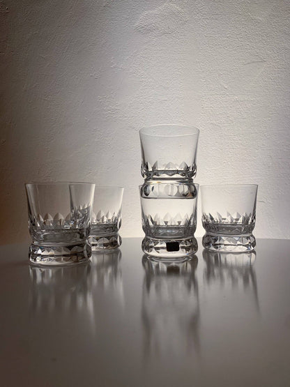 Set of 5 crystal iconic substantial shots Prince, Göran Wärff, Kosta Boda 1986 Sweden