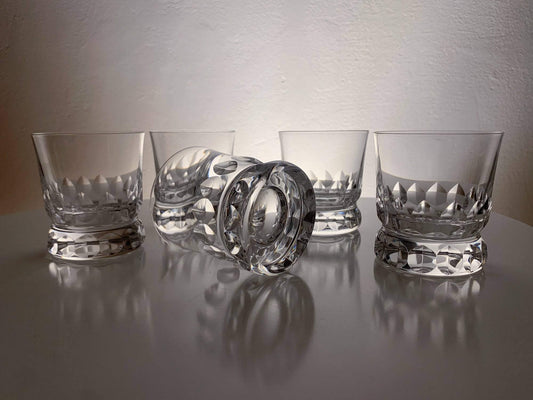 Set of 5 crystal iconic substantial shots Prince, Göran Wärff, Kosta Boda 1986 Sweden