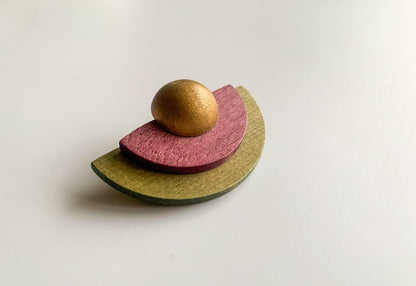 Aarikka Finland Wood Brooch Gold Colored Sphere