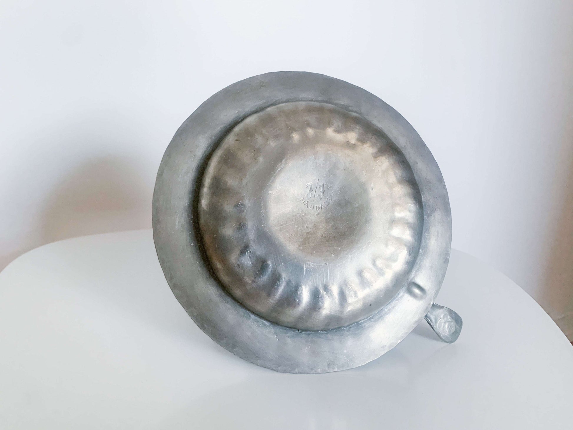 Scandinavian vintage pewter candle holder in brutalist style, Norway