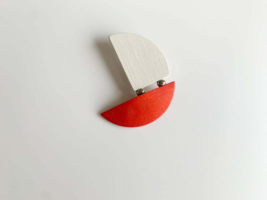 Red and white wooden brooch Sailboat by Aarikka, Finland