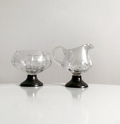 Aimo Okkolin Riihimaen Lasi – Pirkko series Bowl & Creamer, Silver
