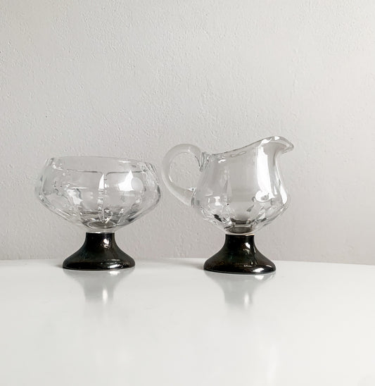 Aimo Okkolin Riihimaen Lasi – Pirkko series Bowl & Creamer, Silver