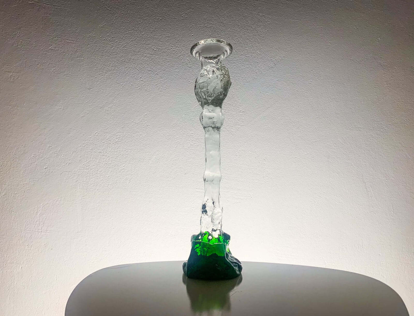 Art Glass Tall Figurine - Candleholder 34 cm Green Signed, Humppila Finland