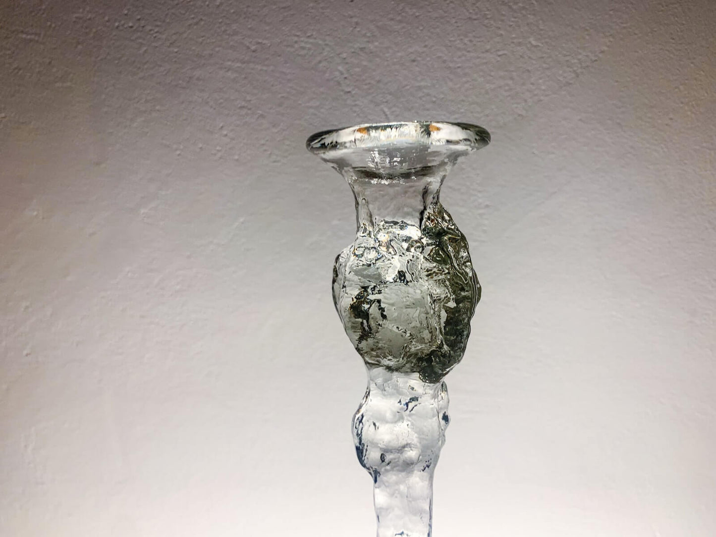 Art Glass Tall Figurine - Candleholder 34 cm Green Signed, Humppila Finland