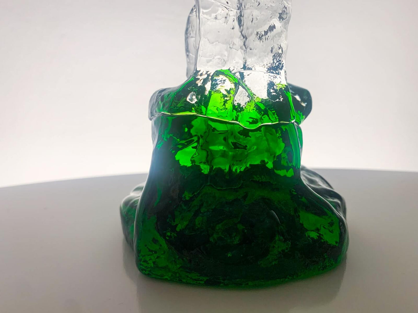 Art Glass Tall Figurine - Candleholder 34 cm Green Signed, Humppila Finland