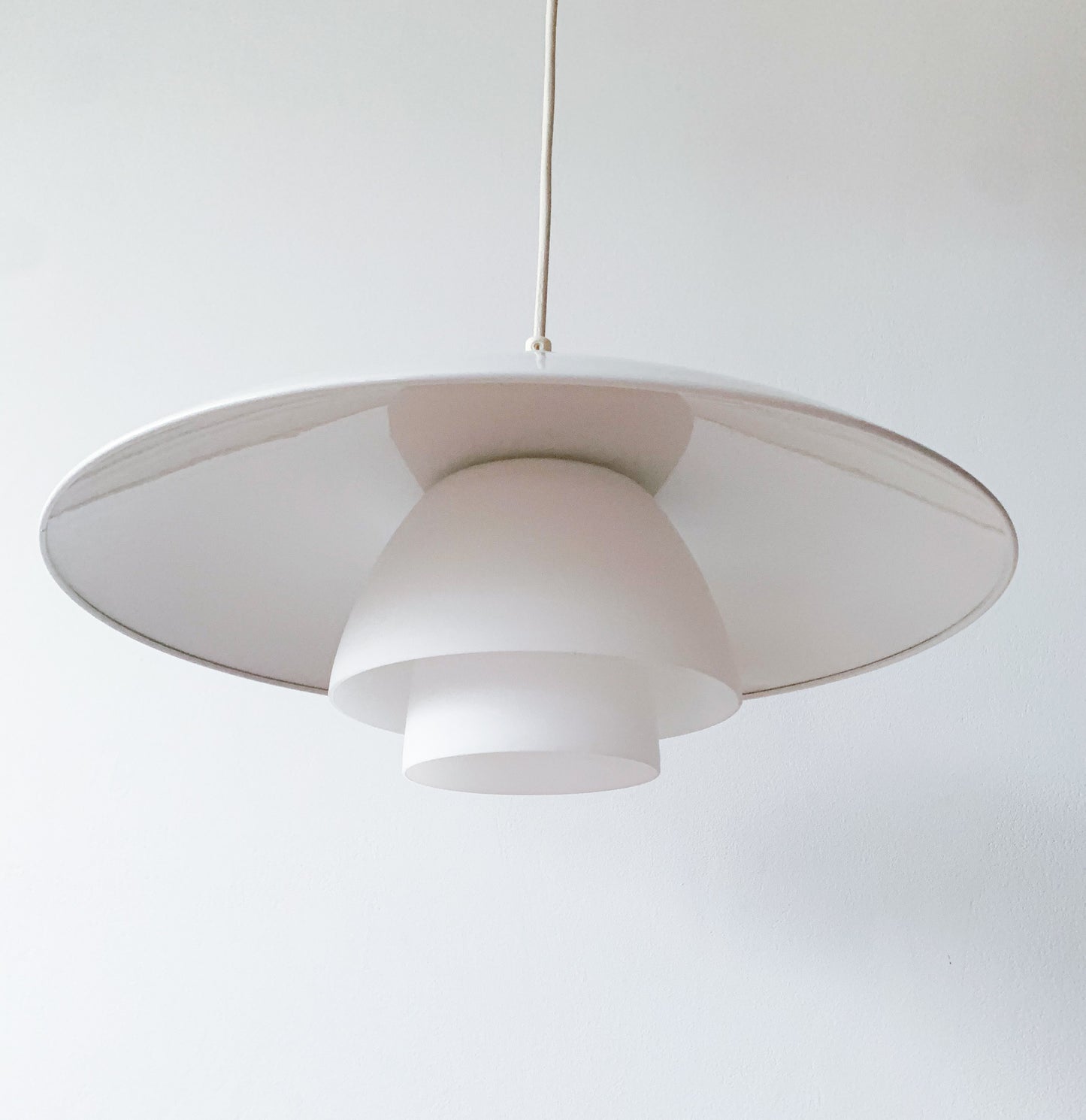 Vintage pendant lamp opal glass shade | Poul Henningsen style