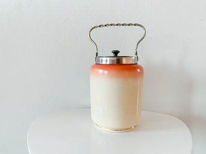 Vintage opal glass hand-painted buscuit jar with lid, end of 19th - early 20th century