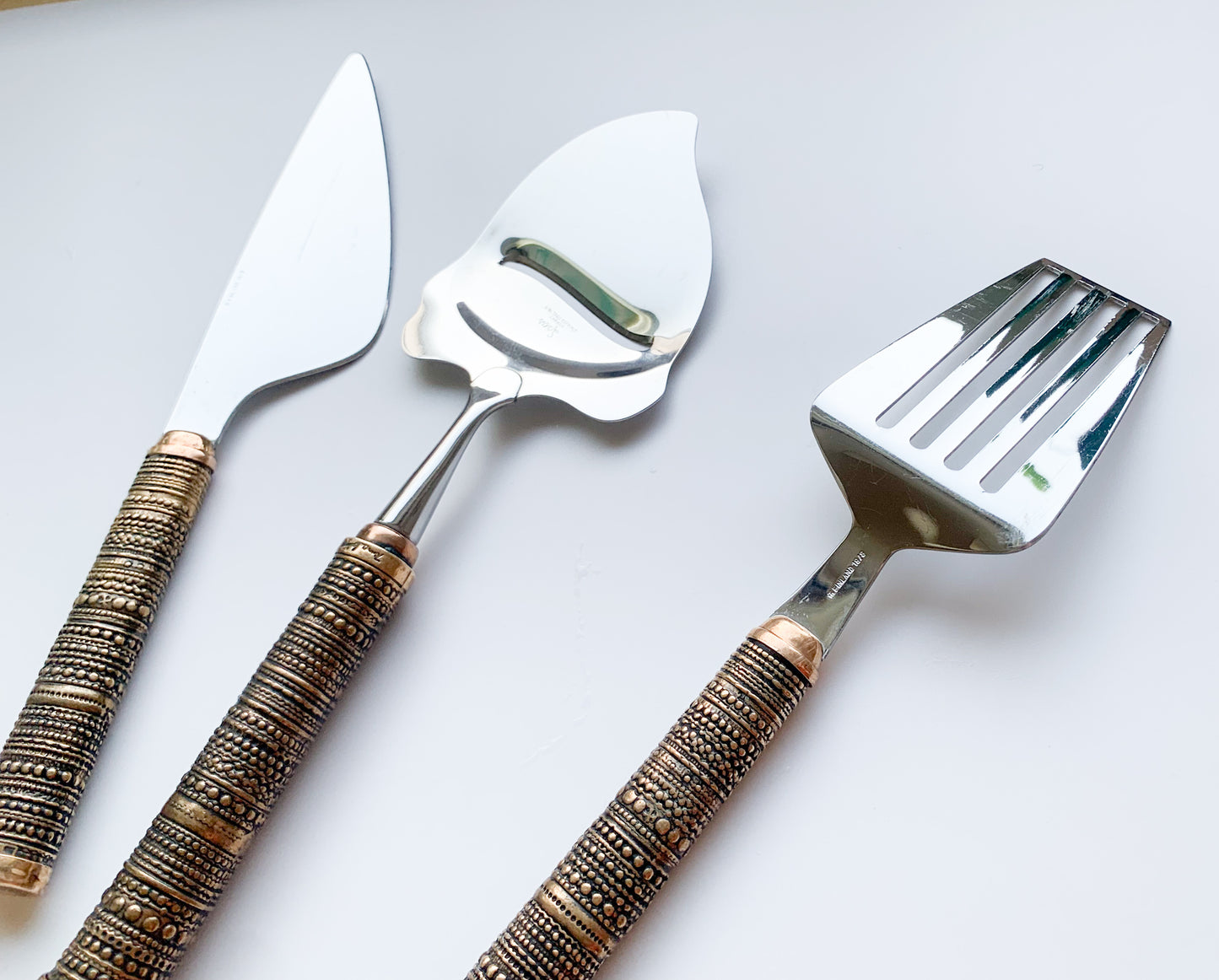Jorma Laine bronze serving utensil set | Turun Hopea Finland, 1976