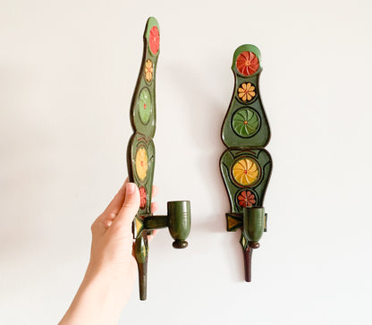 Pair of Vintage Nordic Folk Wall Candleholders