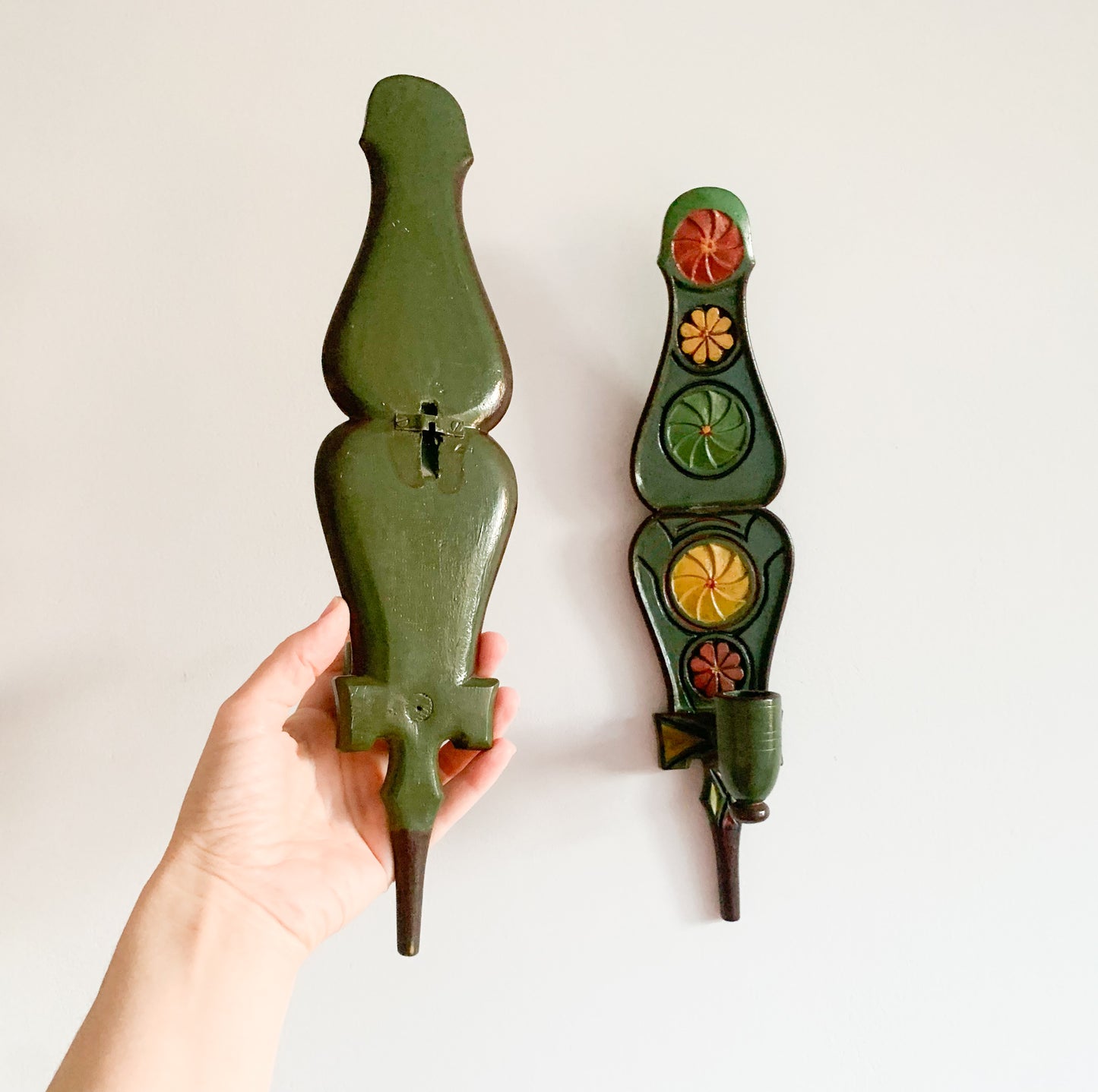 Pair of Vintage Nordic Folk Wall Candleholders