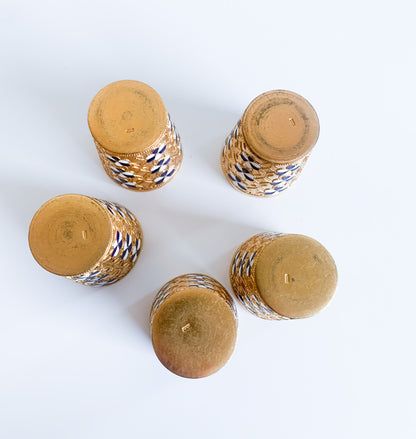 Set of 5 gilt brass vodka cups with enamel flowers | 1960s