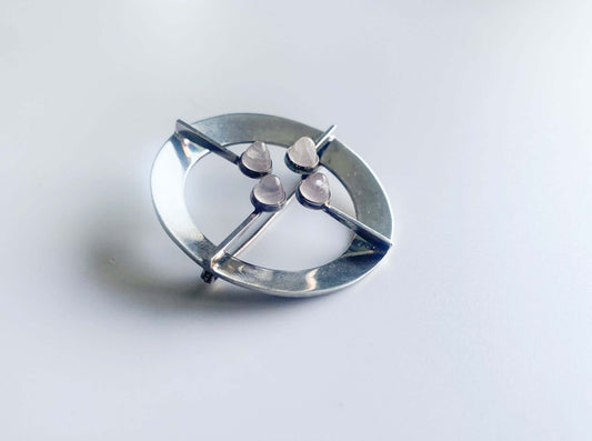 Salovaara, Silver Modernist Brooch 4 Quartzes, 1960s