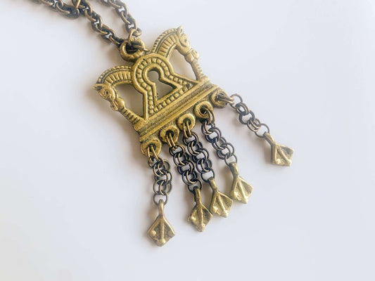 Massive Bronze Pendant of Horse Heads with Dangling Ornaments, Kalevala Koru, Finland