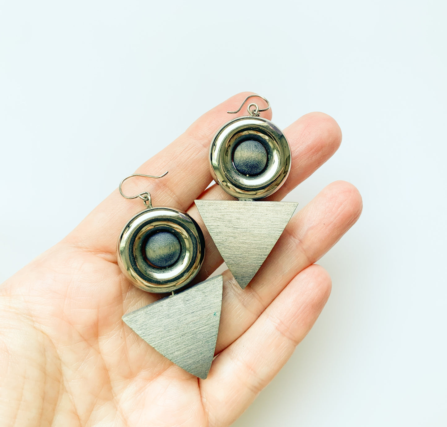 Aarikka Finland | Geometric Grey Wood Earrings