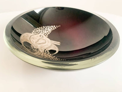 Kumela Finland, Sommerso Artwork Bowl Fish Silver Decor 1960s