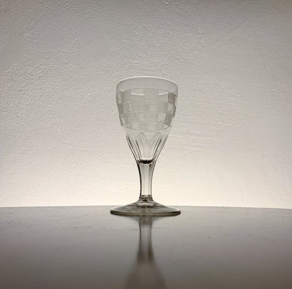 Antique Wine Glass Checkerboard Etching, likely Casimirsborg style