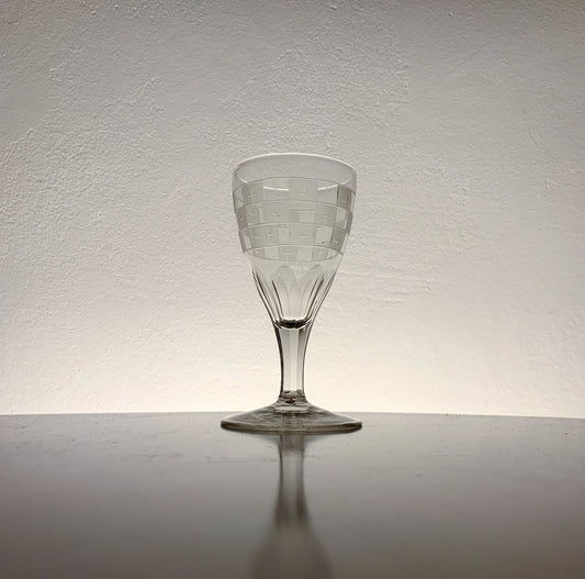 Antique Wine Glass Checkerboard Etching, likely Casimirsborg style