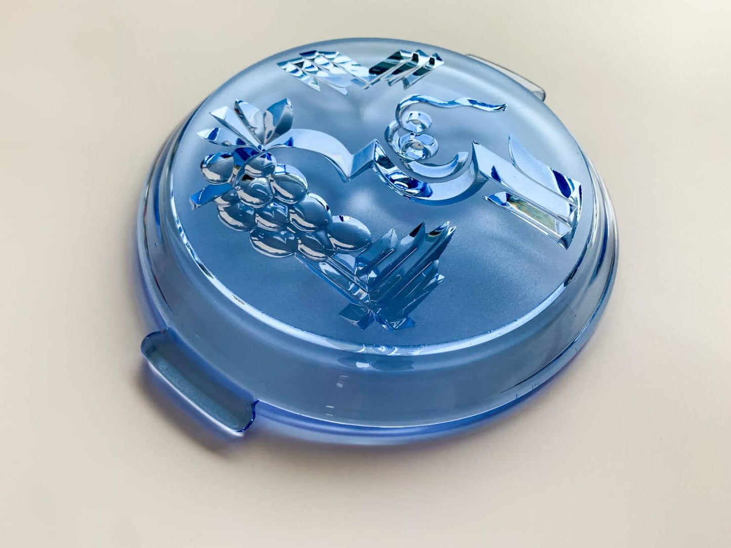 Edvin Ollers Elme, Art Deco Blue Crystal Plate, Sweden 1930s