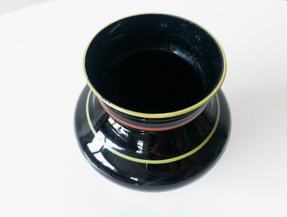 Vintage Art Deco black glass vase handpainted, Finland 1930s