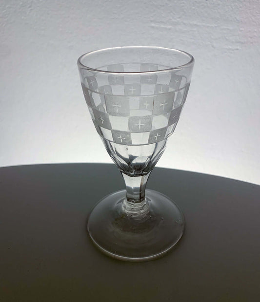 Antique Wine Glass Etched, likely Casimirsborg style