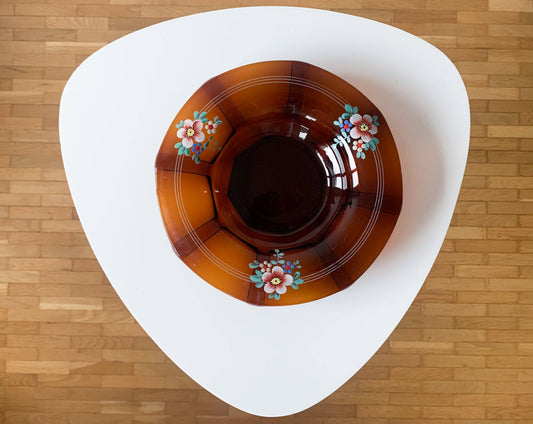 Art Deco amber glass hand-painted bowl Kauklahti