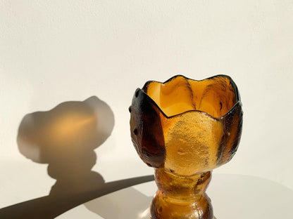 Brutalist Figurine, Vase Kivi Set, Humppila Finland 1980s amber