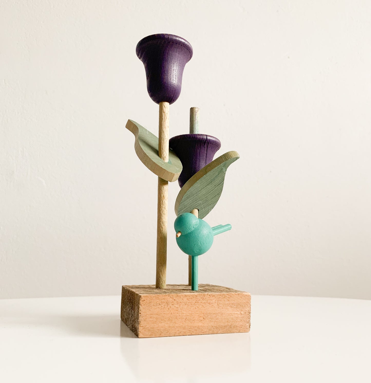 Aarikka Finland | Wooden Bird and Flowers Figurine