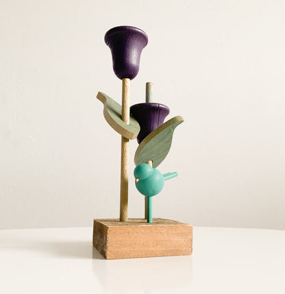 Aarikka Finland | Wooden Bird and Flowers Figurine