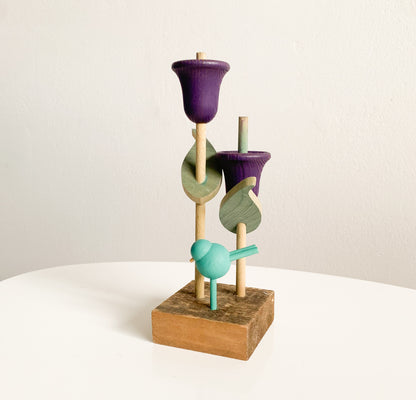 Aarikka Finland | Wooden Bird and Flowers Figurine