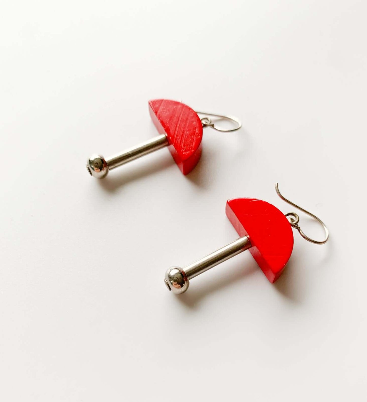 Aarikka Finland, Red Wood and Metal Earrings