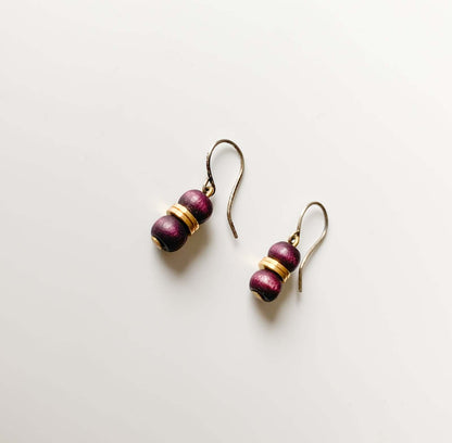 Aarikka Finland, Burgundy plum wood earrings Tamara