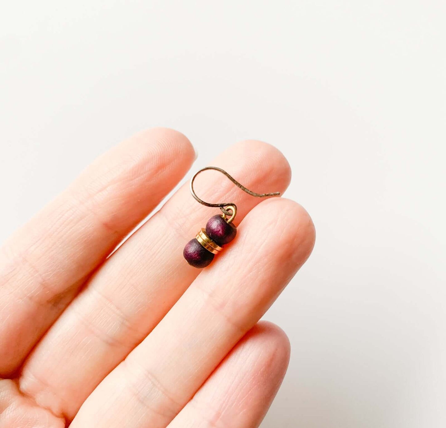 Aarikka Finland, Burgundy plum wood earrings Tamara