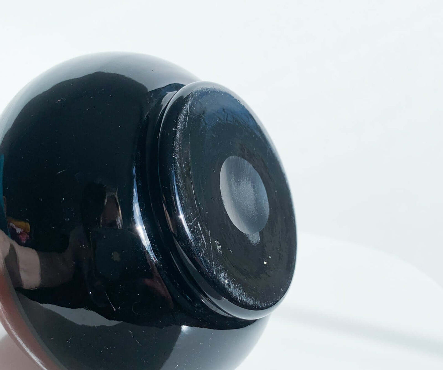 Art Deco Chic Black Glass Vase, Silver Detailing, 1930s
