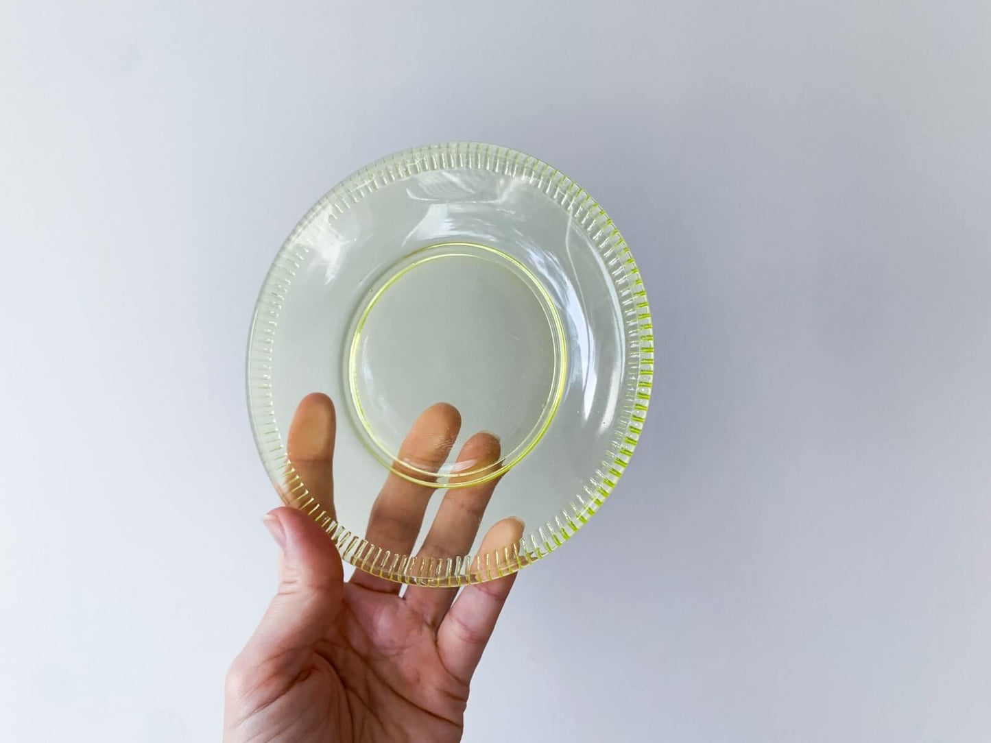 Vintage Uranium Vaseline Glass Saucer, 1950s