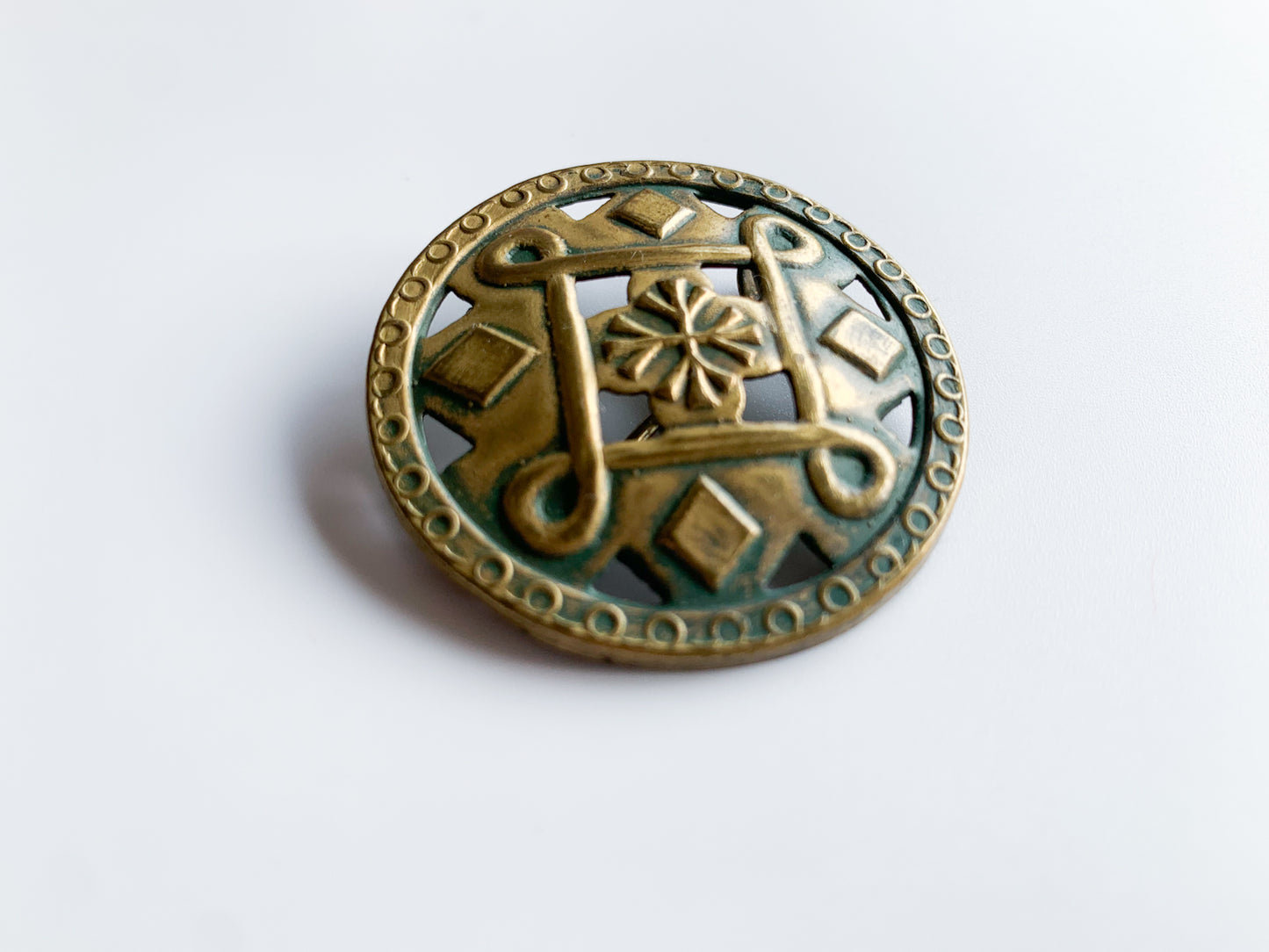 Midcentury Brass Stamped Brooch