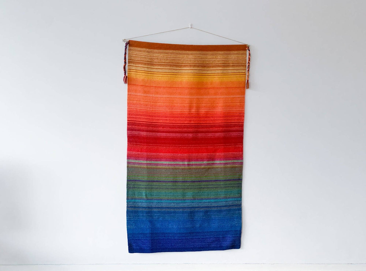 Midcentury handmade vintage rug tapestry blanket Rainbow, Lapland Finland, 1970s