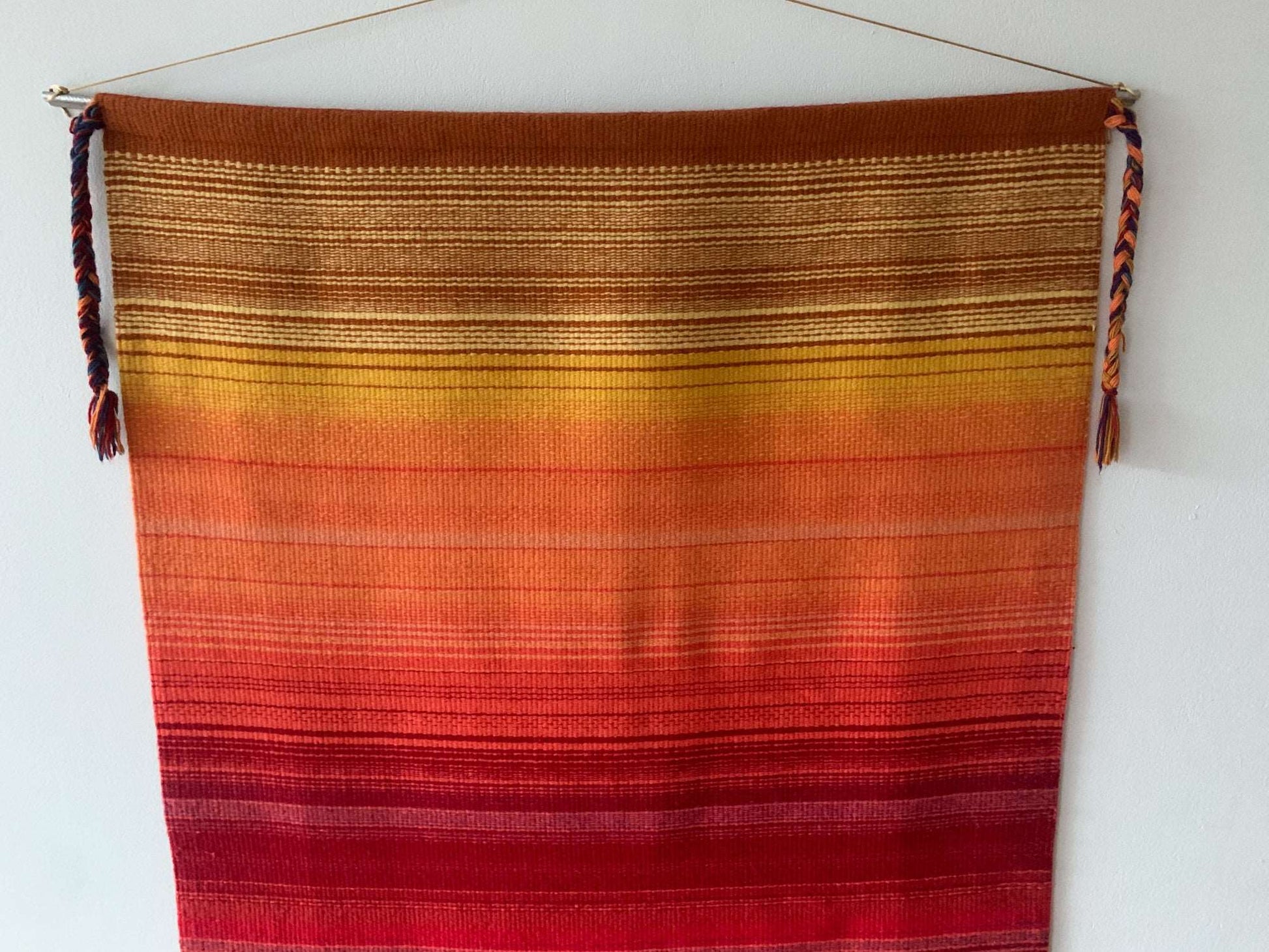 Midcentury handmade vintage rug tapestry blanket Rainbow, Lapland Finland, 1970s