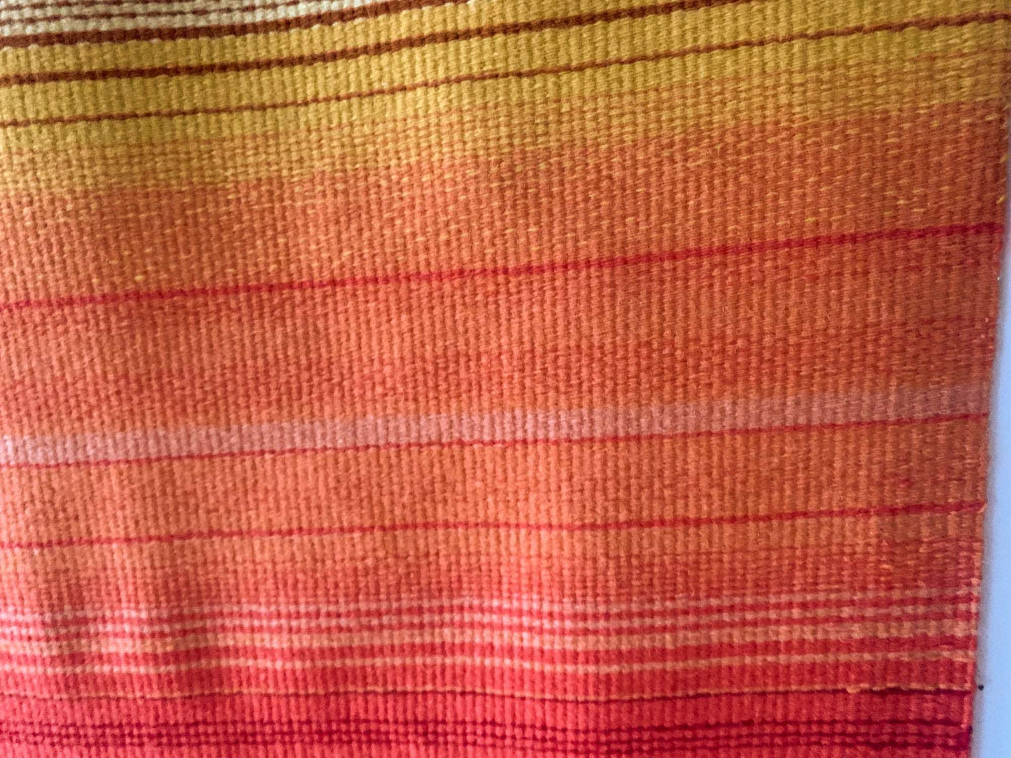 Midcentury handmade vintage rug tapestry blanket Rainbow, Lapland Finland, 1970s