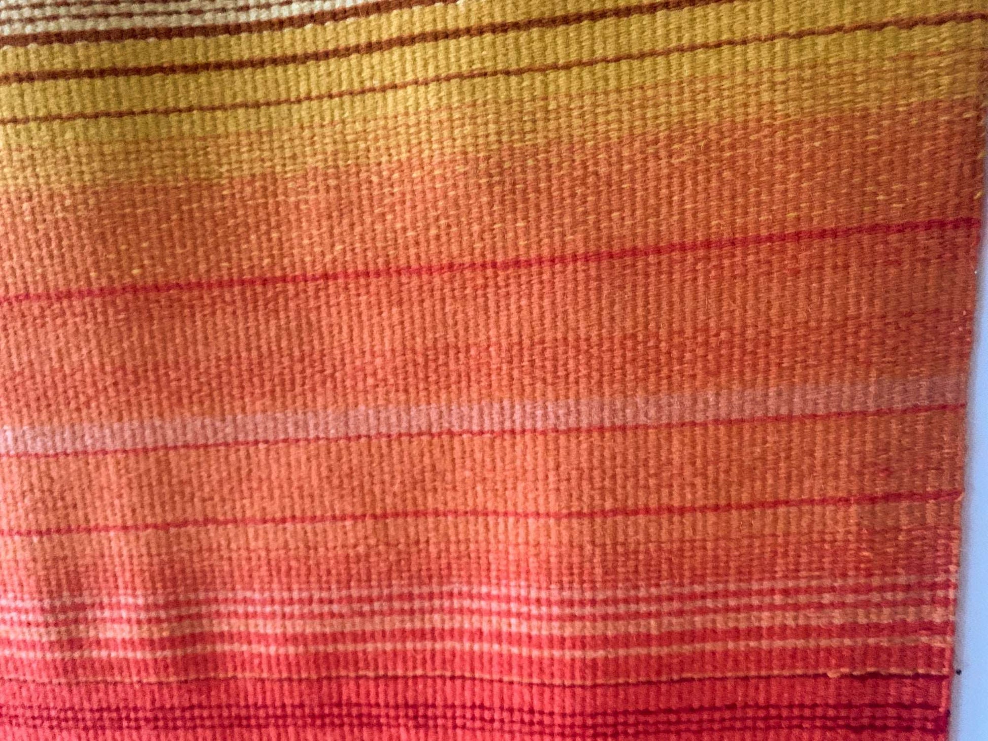 Midcentury handmade vintage rug tapestry blanket Rainbow, Lapland Finland, 1970s