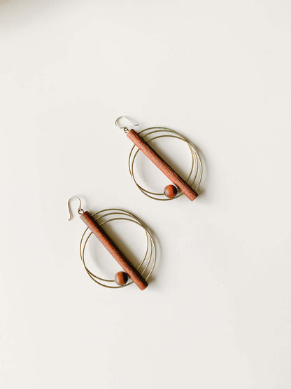 Aarikka Finland Orbit Earrings | Wood and Metal